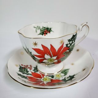 Vintage Queen Anne Fine Bone China " Noel " Tea Cup And Saucer Set Christmas (x1)