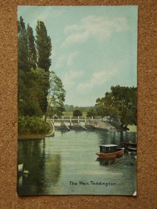 Vintage Postcard: The Weir,  Teddington,  Middlesex,  Boat