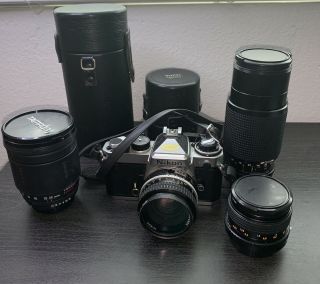 Nikon Fe Slr 35mm Film Camera Bundle Lens Vintage