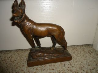 Antique Pompeian Bronze Clad Paul Herzel German Shepherd Dog Art Statue