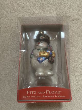Fitz And Floyd Frosty Folks 8.  5 " Large Blown Glass Snowman Presents Ornament