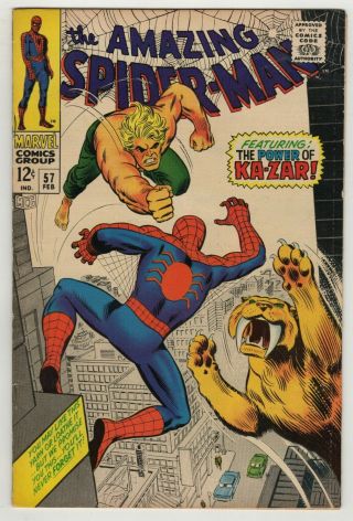 Spider - Man (1963) 57 Ka - Zar & Zabu Cover & Story Lee Romita C/a Fn/vf