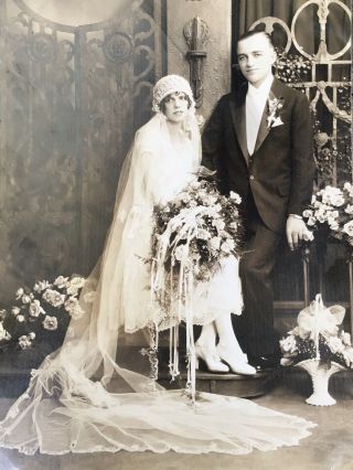 Vintage 1920’s American Wedding Bride Groom Photo Flapper Elegance 6x8