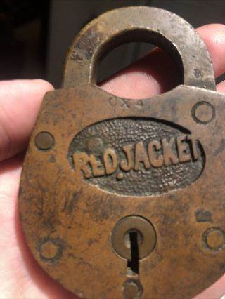 VERY RARE VINTAGE RED JACKET Padlock Lock No Key Brass Shape 3