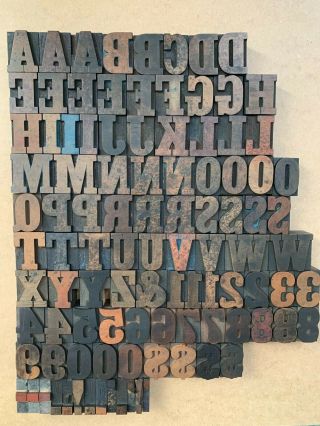 Antique Vtg Wood Letterpress Print Type Block A - Z Letters Numbers Comp Set 101pc