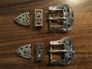 Vintage Sterling Silver Matching Three - Piece Western Bridle Buckle Set