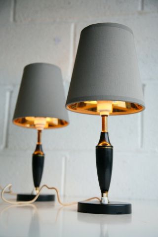 Vintage Pair Retro 1950s Table Bedside Lamps Lights Mid Century Modernist