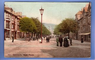 Old Vintage 1906 Postcard North Parade Aberystwyth Cardiganshire Wales