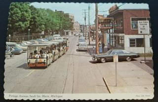 Vintage Postcard Portage Avenue Sault Ste Marie Michigan Soo Locks Tour Train