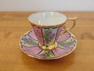 Vintage - Royal Sealy - Multi - Color Tea Cup & Saucer Set Floral Gold