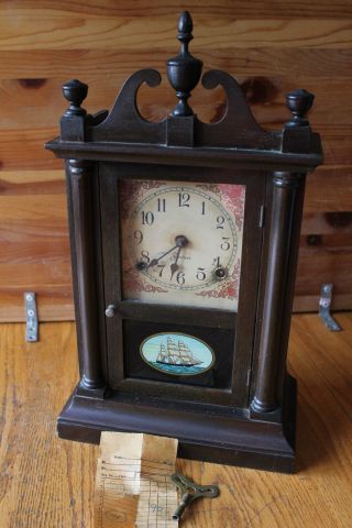 Sessions Chippendale Mantel Clock Vintage 8 Day Strike Ship Early 1900 