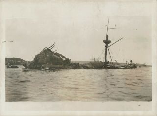 Undated Press Photo View Of The Wreckage Of The Uss Maine In Havana Harbor
