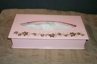 Vintage Pink Tole Ivy Jeweled Tissue Box Chic Shabby Glam Paris Apt Cottage