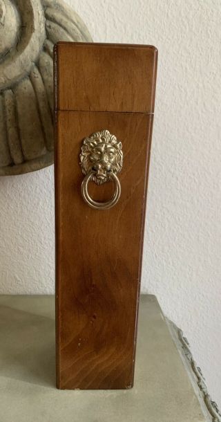 Vintage Wooden Box Match Holder with Brass Lion Knocker Decor 3