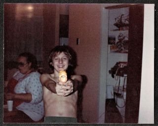 Vintage Photograph Cute Little Boy Aiming Toy Gun