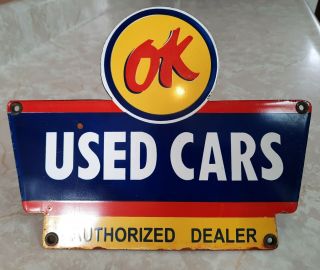 Vintage Ok Cars Gm Sales And Service Porcelain Sign Chevrolet Cadillac Gmc