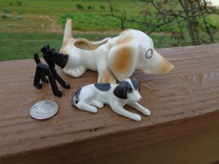 Vintage Porcelain Ceramic Dogs Figures,  Dachshund Planter,  Scotty,  Hound