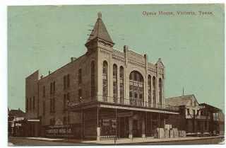 Victoria Texas Opera House 1913 Vintage Postcard With Hauschild Music Sign