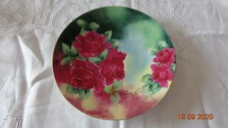 Antique Limoges France Hand Painted Plate Red Roses On A Washed Background