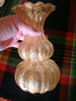 Vintage Barovier Toso Murano Italy Art Glass Ribbed Gold Fleck Vase
