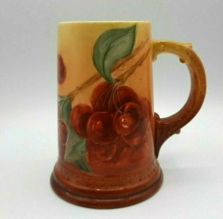Vintage Hand Painted Porcelain Tankard Mug With Cherries