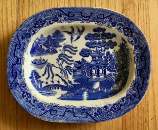 19th C.  English Antique Blue Willow China Platter Staffordshire H.  A.  & L.  Co.