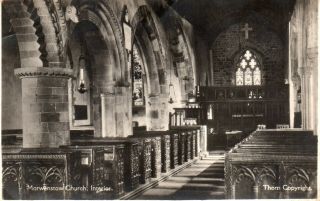 Old R.  P.  Postcard Of The Interior Of Morwenstow Church,  Near Bude,  Cornwall