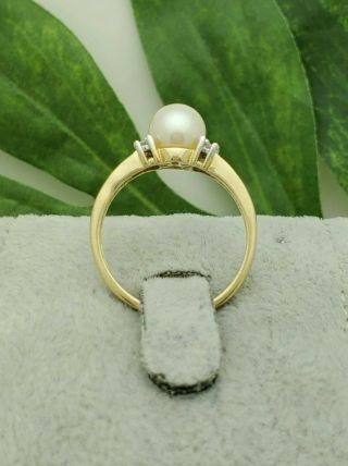 14K Gold Pearl Diamond Ring,  Estate Jewelry,  Vintage,  Size 6.  75,  14K Yellow Gold YG 3