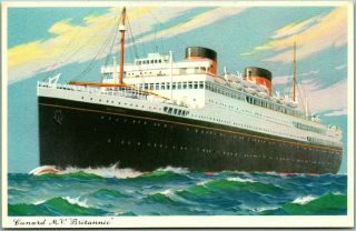 Vintage Cunard Lines Steamship Postcard M.  V.  Britannic Steamer England