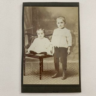 Antique Photograph Cabinet Card Studio Victorian Children Boy & Girl