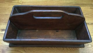 Vintage Primitive Wood Utensil Carrier Cutlery Tote