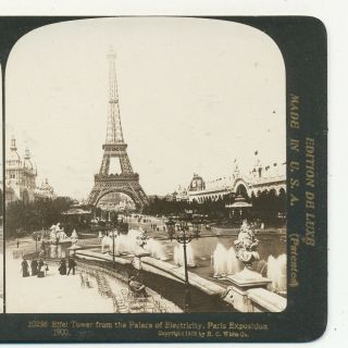 Eiffel Tower From Palace Of Electricity Paris Exposition White Stereoview 1902