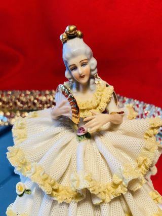 Vintage Dresden Miniature Porcelain Lace Lady Figurine 3