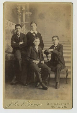 Antique Cabinet Photograph Of Four Teenage Boys In Suits By F.  W.  Gavin Norwich L3