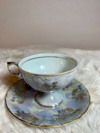 Vintage Tea Cup And Saucer Lefton China Hand Painted (rare) No 06965