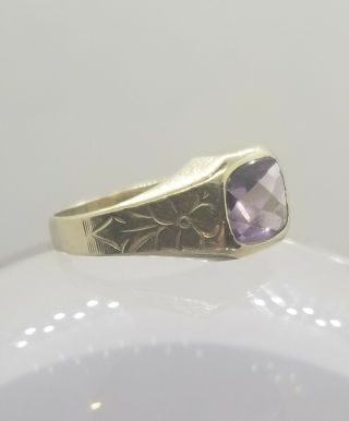 Vintage Art Deco 10k Gold Mixed Cut Amethyst Hand Engraved Ring Size 6 1/2