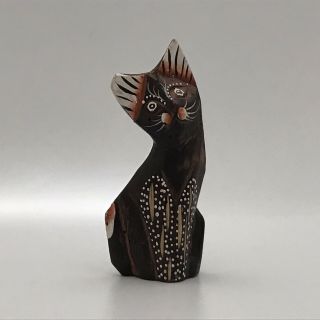 Vintage Hand Carved And Painted Wooden Cat Figurine Statue 5”