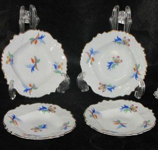 Vintage Set (4) Bavaria Schwarzenhammar Blue Floral Porcelain Butter Pats Plates