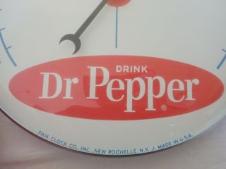VINTAGE PAM CLOCK CO BUBBLE GLASS ADVERTISING THERMOMETER SIGN DR.  PEPPER 12 
