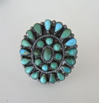 Big Vintage Zuni Petit Point Sterling Silver Turquoise Ring Size 9.  5