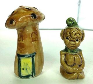Vintage Mushroom House And Pixie Elf Ceramic Salt And Pepper Shakers Set