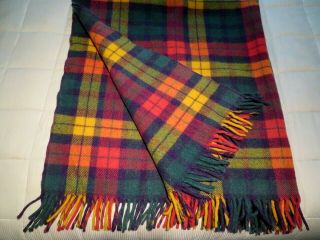 Vintage 100 Wool Scottish Tartan Plaid Fringe Stadium Camp Blanket Bold Colors