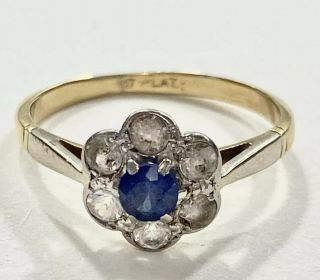 Vintage / Antique Art Deco Flower Sapphire Platinum 18ct Gold Ring K