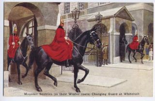 Mounted Horse Guards British Soldier Vintage Military Art Postcard By C T Howard