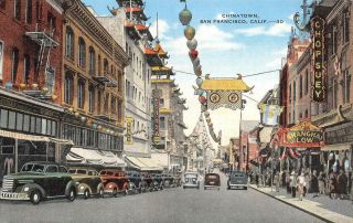 Chinatown San Francisco,  Ca Street Scene Shanghai Low C1940s Vintage Postcard