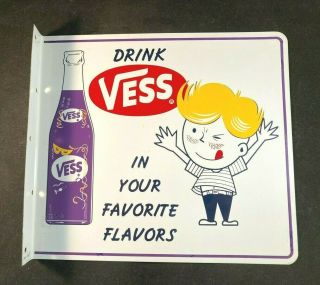 Vintag Drink Vess Soda In Your Favorite Flavors Flange Sign Rare Old Advertising