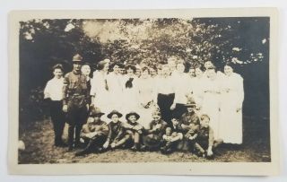 Antique Photograph Group Portrait Of Boy Scouts And Women In Uniform