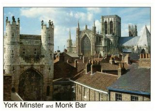 York Minster And Monk Bar,  England Rare Vintage Postcard