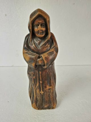 Vintage Antique Hand Carved Wooden Monk,  Priest Religious Statue.