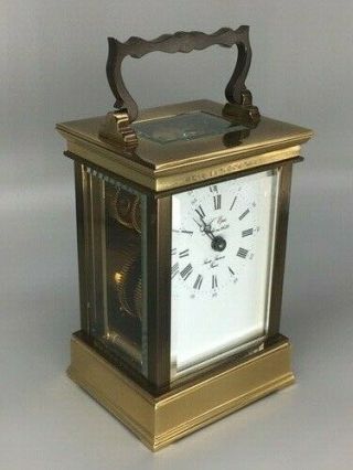 Vintage Swiss Carriage Clock With 5 Bevelled Glasses And Key.  Perfect Cond 